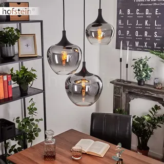 HOFSTEIN Hängeleuchte Azurara, 3-flammige Hängelampe aus Metall/Glas in Schwarz/Rauch/farben/Klar, moderne Pendelleuchte im Retro/Vintage-Design, Höhe max. 120 cm, E27, Esszimmer, Küche, Wohnzimmer