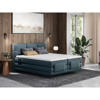 Boxspringbett mit gestepptem Kopfteil + elektrischem Untergestell mit Relaxfunktion + Matratze + Topper - 2 x 90 x 200 cm - Stoff - Blau - LODI von PALACIO