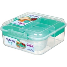 Bild Bento Box TO GO Brotdose mit Fächern | 1,25 L Lunchbox mit Joghurt-/Fruchtbehälter | für Kinder & Erwachsene l | BPA-frei | Blaugrün