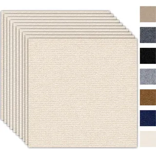 Selbstklebende Teppichfliesen 30x30cm Selbstliegend - 10 Stück Set - 0.9m2 - Teppichboden, Teppich Fliesen mit Rückendeckung, Strapazierfähiger Teppich Bodenbelag für Wohnung, Büro, Gewerbe, Beige