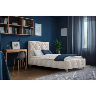 Mid.you Polsterbett , Creme , Metall , Buche , 100x200 cm , Bettkasten, Lattenrost, gepolstertes Kopfteil, Stoffauswahl, in verschiedenen Größen erhältlich,nicht verstellbar , Schlafzimmer, Betten, Polsterbetten