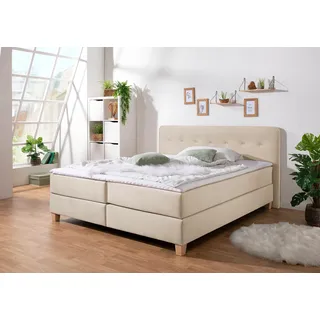 Home affaire Boxspringbett »Fargo«, inkl. Topper, in 3 Matratzenarten, in Samt- oder Strukturstoff, beige