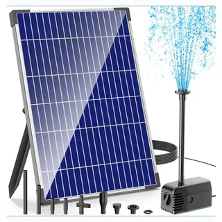 Biling Solar Springbrunnen für Außen, 12W Solar Teichpumpe 605L/H Leise mit 4 Düsen und Schlauch, Solarbrunnen für Draussen für Gartenteich bis 5m2 DIY Wasserspiel Brunnen-Dekoration Blumenkasten