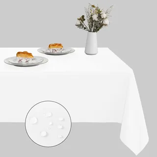XWZO Tischdecke Abwaschbar, Tischdecke Weiß, Fleckschutz Abwischbare Tischwäsche, Outdoor Tischdecken für Küche Party, 130 x 130 cm, 1 Stück