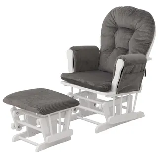 Mendler Relaxsessel HWC-C76, Schaukelstuhl Sessel Schwingstuhl mit Hocker Stoff Cord 320g/m2 Öko-Tex ~ dunkelgrau Gestell weiß