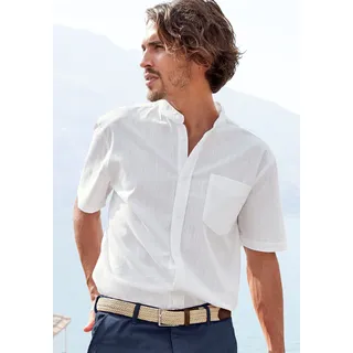 Kurzarmhemd H.I.S "sommerliches Strukturhemd", Herren, Gr. S (37/38), N-Gr, weiß, Web, Obermaterial: 100% Baumwolle, unifarben, regular fit, Rundhals, abgesteppte Kante, Hemden Kurzarmhemd, Regular Fit, Stehkragenhemd mit Brusttasche, reine Baumwolle, Topseller