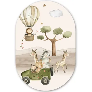 MuchoWow Wandbild Wilde Tiere - Safari - Aquarell - Heißluftballon 40x60 cm , Beige , Kunststoff , Oval , 40x60 cm , einfache und schnelle Anbringung , Bilder & Rahmen, Bilderrahmen, Bilderrahmen & Fotorahmen