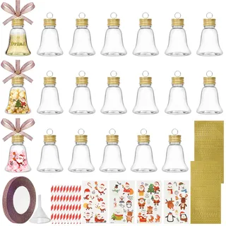 HOTOOLME 20 Stück Weihnachtskugeln zum Befüllen 50ml Transparente Weihnachtskugel DIY Christbaumkugel aus Kunststoff mit Aufhänger, Band und Aufkleber zur Weihnachtsdekoration