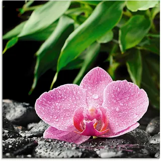 Artland Glasbild »Rosa Orchidee auf schwarzen Zen Steinen«, Blumen, (1 St.), in verschiedenen Größen, pink