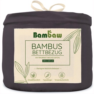 Bambaw – Bettbezug 155x220 cm - 100% Bambus - Deckenbezug Allergiker - weicher und atmungsaktiver Bettdeckenbezug 155x220 cm - Bettbezug Sommer - anthrazit