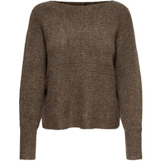 Only Damen Lockerer Strickpullover | Knitted Basic Stretch Sweater | Langarm Rundhals Shirt ONLDANIELLA, Farben:Braun, Größe:XS