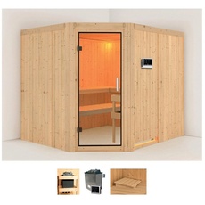Bild Sauna »Marit«, (Set), 9-kW-Ofen mit externer Steuerung beige