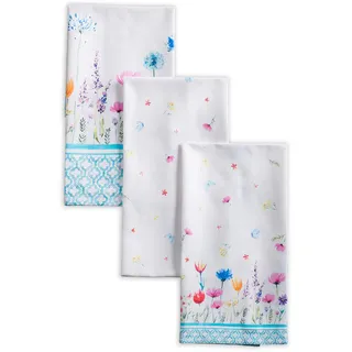 Maison d' Hermine Flower in The Field 100% Baumwolle Set von 3 Multi-Purpose Küchenhandtuch | Bar Handtücher | Frühling/Sommer (50 cm X 70 cm)