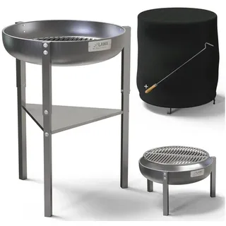 lawa living and lifestyle 304 / V2A Edelstahl Grill Feuerkorb 60 cm Set, 3 Höhen Klöpperboden Feuerstelle Garten rund Terrassenfeuer