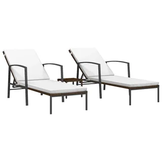 vidaXL Sonnenliegen 2 Stk. mit Tisch Poly Rattan Braun - Braun