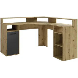 byLIVING Schreibtisch Fox/Gaming-Tisch in Artisan-Eiche-Optik/Tür anthrazit/mit Aufsatz/Mit viel Stauraum und großer Tischplatte/Computer-Arbeitsplatz/PC/B 139, H 90,8, T 139 cm