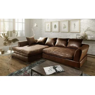 Fun Möbel Couchgarnitur TIZIAN L-Form in Wildlederoptik- Braun /Ottomane Links - Braun