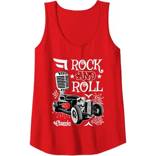 50er Jahre Rockabilly Outfit Herren Damen Rock and Roll Tank Top, Damen, Rot, XL
