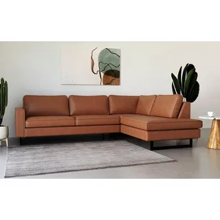 PLACES OF STYLE Ecksofa »Pinto, 290 cm, Ottomane links / rechts«, Cord, Feincord, Luxus-Microfaser Leder und Chenille braun