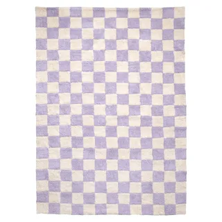 Retro Hochflorteppich Gambit, Baumwolle, Lila Weiß, 200x290 cm, Florhöhe 18 mm, Gesamtdicke 20 mm - Lila