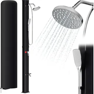 Aopunly Solardusche Gartenduschen mit Handbrauseintegriertem Fußdusche runder Duschkopf inkl. Montagematerial & Abdeckhaube 35 L Schwarz - Schwarz