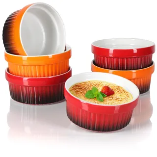 com-four® 6x Ragout Fin Schale - Ofenfeste Förmchen in rot und orange - Creme Brulee Schälchen - Dessertschale mit je 250 ml - spülmaschinengeeignet