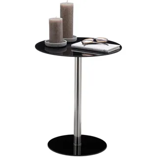 Relaxdays Beistelltisch Glas Edelstahl, dekorativer Loungetisch, HxBxT: 53 x 43 x 43 cm, Schwarz