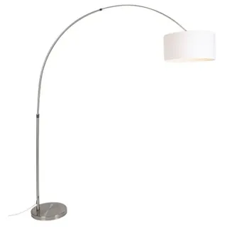 Qazqa - Modern Bogenleuchte I Bogenlampe I Lampe I Leuchte Stahl I Silber I nickel matt Stoffschirm weiß 50I50I25 verstellbar - XL I Wohnzimmer I Schlafzimmer - Stahl Länglich - LED geeignet E27