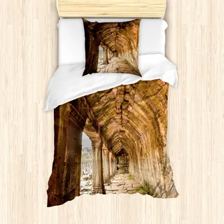 ABAKUHAUS altertümlich Bettbezug Set für Einzelbetten, Skulptur an der Wand, Milbensicher Allergiker geeignet mit Kissenbezug, Beige - Beige