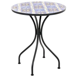 BELIANI Bistrotisch Set Weiß / Blau Metall Keramik Mosaik Muster Pulverbeschichtet Rund Klein Gartentisch Garten Terrasse Balkon - Weiß, Blau, Schwarz