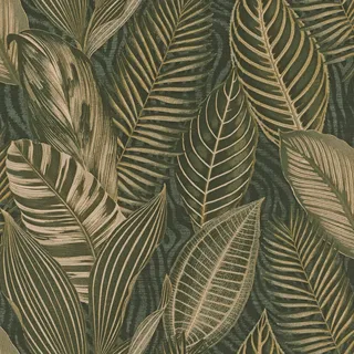 Rasch Textil Rasch Tapete 751826 - Grüne Vliestapete mit großen Blättern in Grün und Gold Metallic aus der Kollektion African Queen III