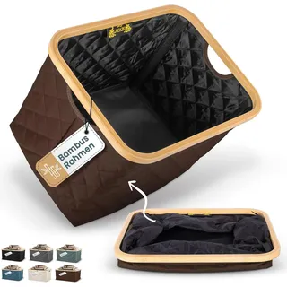 NEU LACAZO faltbarer Wäschekorb – 55 L – robuste, platzsparende Wäschebox – atmungsaktiver Stoff – standfester Bambusrahmen – Weiß, Braun, Blau, Grün, Grau, Schwarz – nur 715 Gramm – Tragegriffe