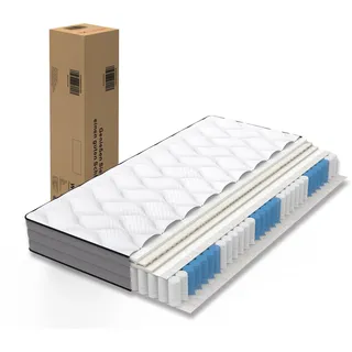 Ball & Cast Mattress 140x200cm, Boxspringmatratze 20 cm Höhe, Orthopädische Matratze mit 7-Zone Support, H3 mittelfest, Weiß