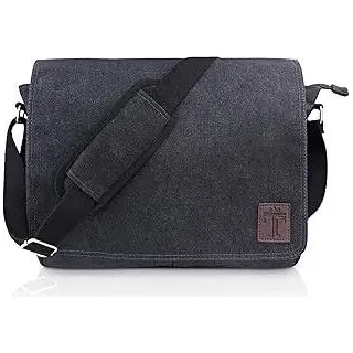 TRAVANDO Laptoptasche 14-16 Zoll Laptop Tasche Herren Umhängetasche Canvas Segeltuch Kuriertasche Messenger Bag Herren für Arbeit Schule Freizeit Notebook Tasche (Schwarz)