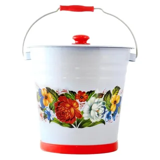 Emaille Eimer Wassereimer 12 Liter ca 28cm Durchmesser Erdbeeren Kunststoffboden/Retro Nostalgie Geschirr