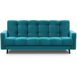 Beautysofa 3-Sitzer Schlafsofa Nancy Bis türkis , Türkis , Holz , 220x89x93 cm , Wohnzimmer, Sofas & Couches, Sofas, 3-Sitzer Sofas