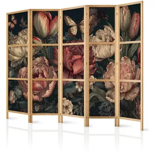 Muralo Paravent Japanischer 5-tlg 225x172 cm Bunte Blumen , Multicolor , Holz, Textil , Pinie , Floral , Rechteckig , 225x172x3 cm , Wohnzimmer, Raumteiler, Paravents