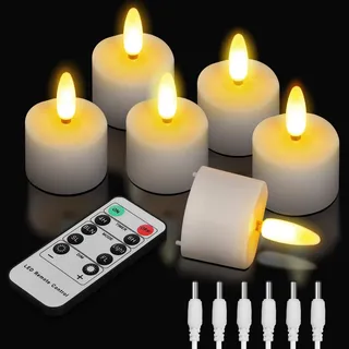 TechKen 6 Stück Wiederaufladbare LED Teelichter Kerzen mit Fernbedienung 4H/6H Timerfunktion,Dimmbare Elektrische LED Teelicht Aufladbar Flackernde Flammenlose Kerzen für Weihnachten,Halloweeny