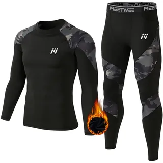 MEETWEE Thermounterwäsche Herren, Funktionsunterwäsche Winter Skiunterwäsche Suit Atmungsaktiv Thermo Lange Unterwäsche Set Thermowäsche Unterhemd + Unterhose
