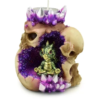 Puckator Teelichthalter - Baby Drache der Elemente - Totenkopf mit Kristallen