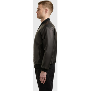 Bomberjacke KHUJO "Bomberjacke Cale", Herren, Gr. M, schwarz (vintage schwarz), Obermaterial: 100% Polyester PES.  Obermaterial: Futter: 100% Polyester PES. 100% Polyester PES., lässig geschnitten, Rippstrickbündchen, Jacken Bomberjacke, Lässige Herren Kunstlederjacke