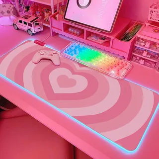 JMIYAV Rosa RGB Gaming Mauspad Led Erweiterte Groß Schwarz Schreibtischunterlage Rutschfester Gummi XL XXL Black Gaming Mousepad Großes Mouse Pad Mouse Mat für Gamer 800x300 mm Love