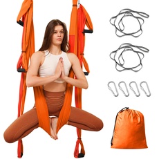 Leogreen Yoga Hängematte, Aerial Yoga Schaukel, Anti-Schwerkraft Yoga Pilates, mit 6 Griffen, Nylon-TAFT, bis 300 kg belastbar (Orange und Rot)