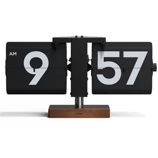 Mooas Klassische moderne Holz-Schreibtischuhr (Schwarz), Retro, Vintage, analoges Design, automatische Klappuhr, Tischuhr, große Zahlen, batteriebetrieben, ideal für Zuhause, Büro, Schule, Hotel, Café