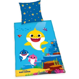 Herding Baby Shark Bettwäsche-Set, Cotton, blau, 80 x 80 cm, 135 x 200 cm