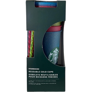 STARBUCKS Wiederverwendbare Weihnachtsfeiertags-Becher 2023, Set mit 5 festlichen Tassen mit Deckel und Strohhalm, Venti, 24 Unzen, 709 ml