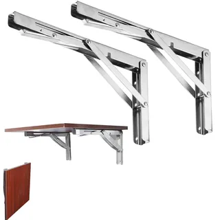 FreeTec 300 mm Klappkonsole Schwerlast, Professionelle Edelstahl Klappkonsolen Klappregalhalterungen Klappträger Regalträger für Bänke und Regale (2 Stk.)