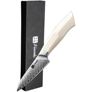 Kensaki Gemüsemesser aus Damaszener Stahl Küchenmesser Japanischer Art hergestellt aus 67 Lagen Damaststahl | Weißer G10 Griff - Shiro Serie