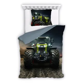 Premium Jungen Bettwäsche 135x200 + 80x80 cm - CLAAS Axion Traktor Motiv - Sommer Bettwäsche aus Baumwolle – Weich