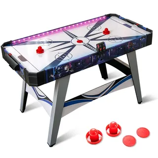 DREAMADE 137 cm Airhockey Tisch, Air Hockey Spieltisch mit LED-Lichtern, 2 Schiebern & 2 Pucks, Airhockeytisch mit 12V Motor & LED-Anzeigetafel für Spielzimmer, Zuhause & Büro, 137 x 65 x 86 cm